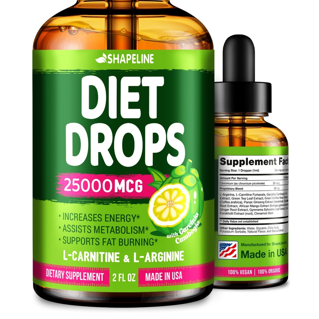Diet Drops - Suppression de l'appétit pour les femmes et les hommes - Fabriqué aux États-Unis - Booster de métabolisme naturel - Diet Drops with Garcinia Cambogia, L-Arginine & L-Glutamine 2 Fl Oz