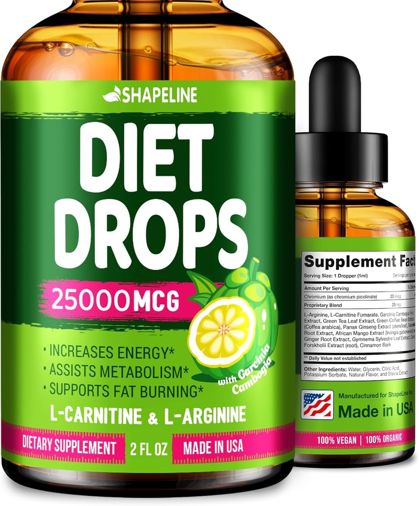 Diet Drops - Suppression de l'appétit pour les femmes et les hommes - Fabriqué aux États-Unis - Booster de métabolisme naturel - Diet Drops with Garcinia Cambogia, L-Arginine & L-Glutamine 2 Fl Oz