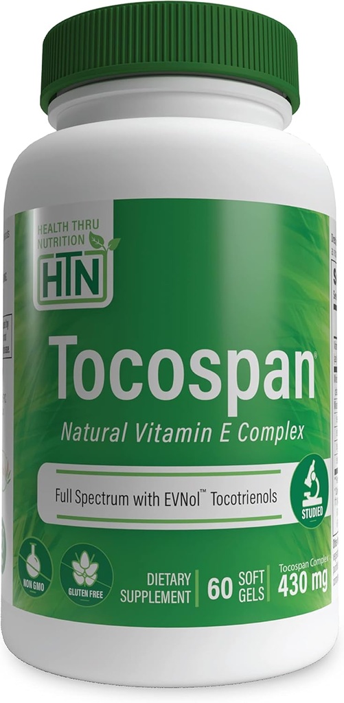 Santé Thru Nutrition Tocospan Spectre complet Vitamine-E 430 mg avec EVNol Tocotriénols.Tous les 8 Sources de Vitamine E naturelles.