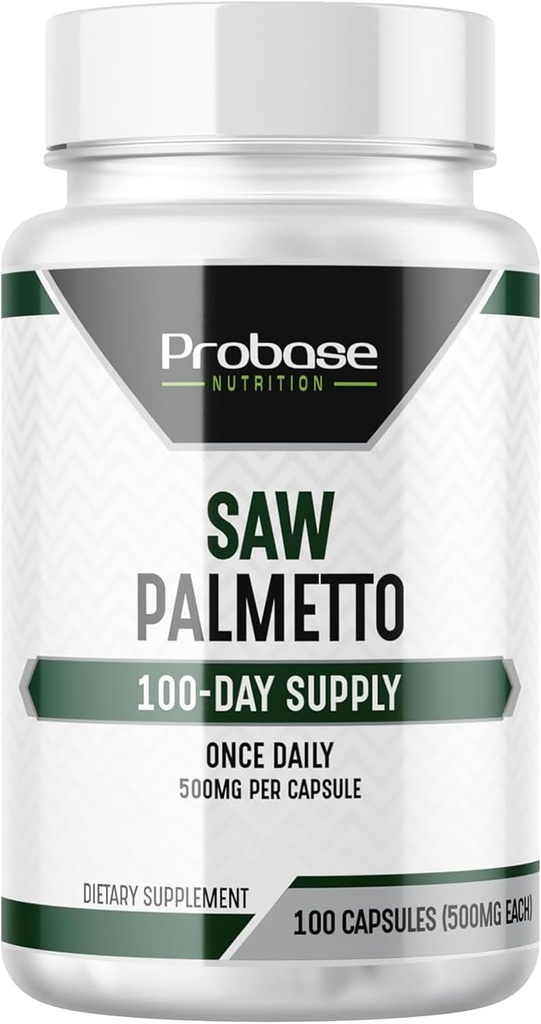 Probase Nutrition Saw Palmetto Extract Prostate Health Supplément pour les hommes, soutient la santé de la prostate, de l'urine et des cheveux, 100 capsules, 3 mois et plus