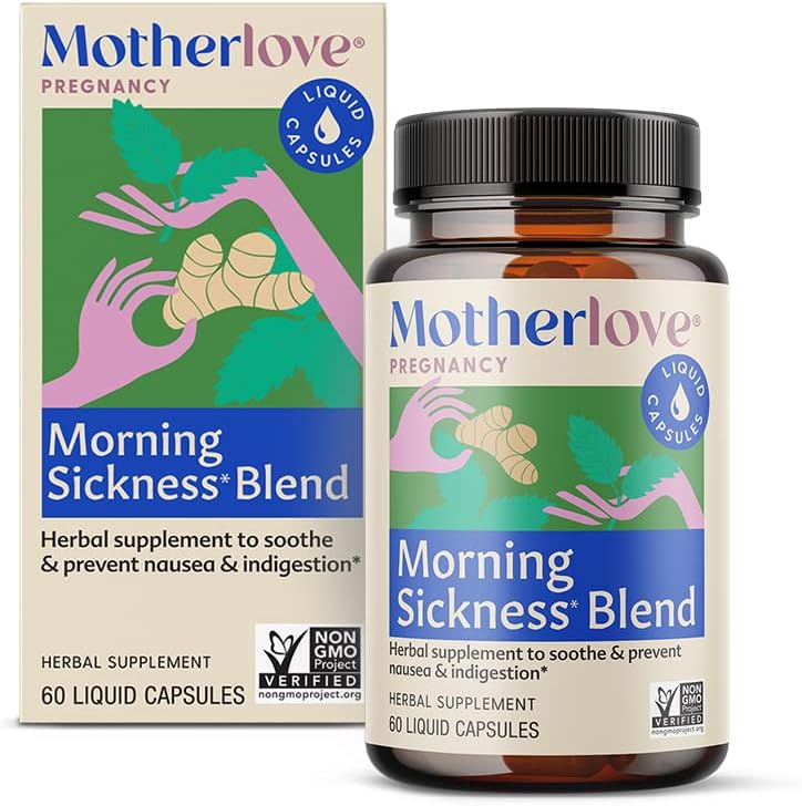 Motherlove Morning Sickness Blend (60 capsules liquides) Supplément à base de plantes pour soulager la maladie du matin—Vegan, non-OGM, herbes biologiques, casher, sans soja