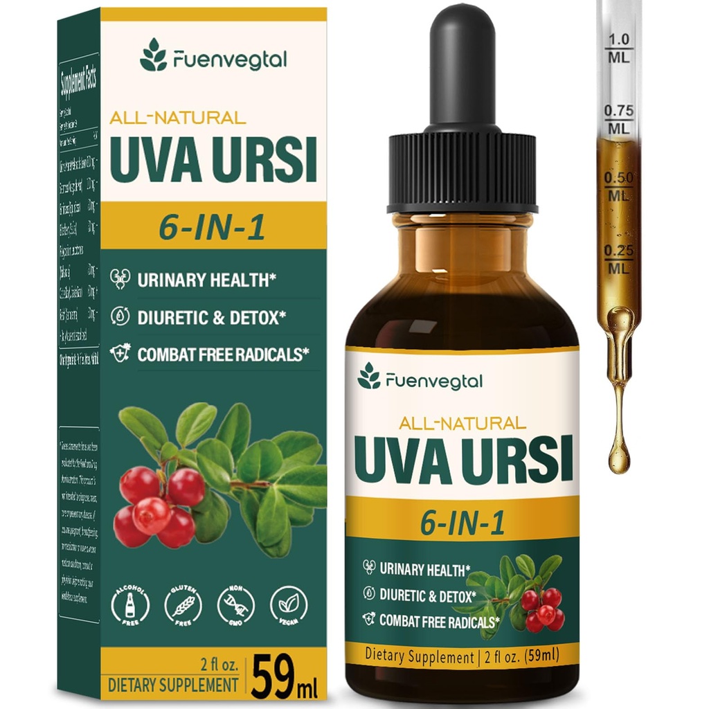 Uva Ursi Ourberry gouttes diurétiques naturelles, la santé urinaire et le nettoyage du rein Detox supplément à base de plantes soutenir UTI et l'eau de sortie, extrait W/Dandelion racine canneberge, teinture sans alcool.2oz