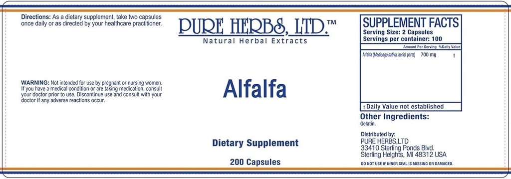 Pure Herbs, Ltd. Capsules Alfalfa