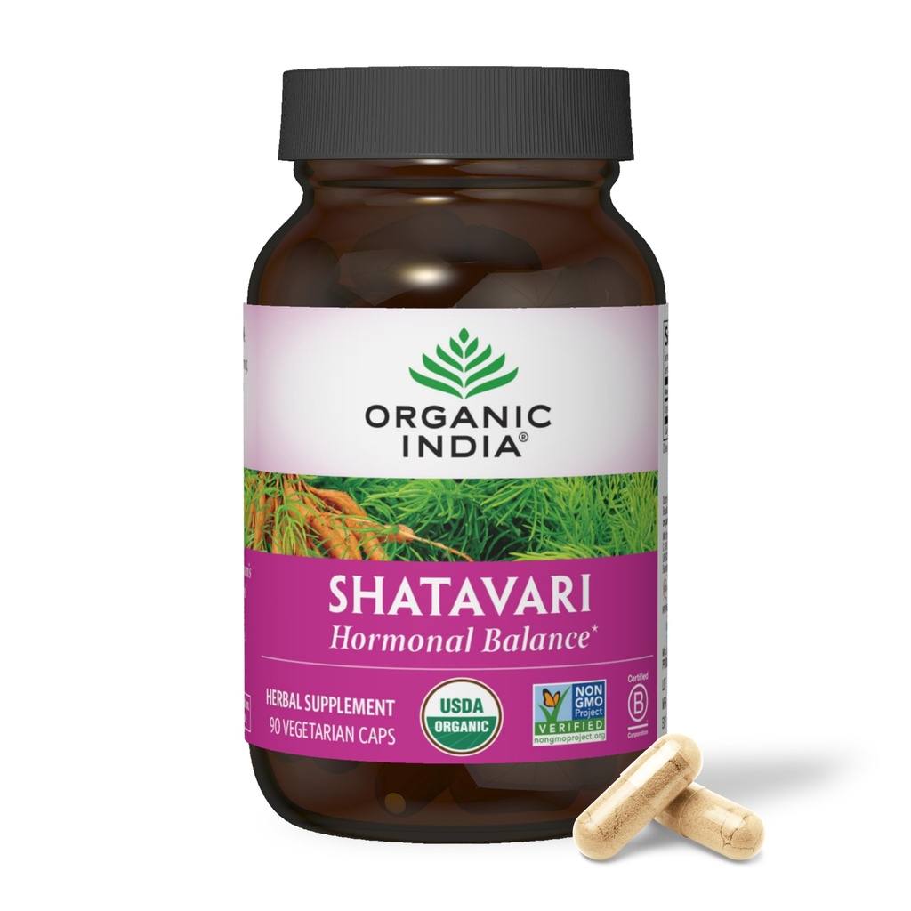 ORGANIQUE INDIA Shatavari Capsules - supplément à base de plantes, soutient l'équilibre hormonal, le soutien du système immunitaire, végétalien, sans gluten, bio USDA, soutient la santé reproductive - 90 capsules