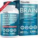 14-in-1 Lions Mane Supplement Capsules - Nootropic Brain Supplement with Ginkgo Biloba for Brain Support, Memory and Focus - Alpha GPC, L Theanine & Choline Supplements with 1300mg Per Serving (60 ct)