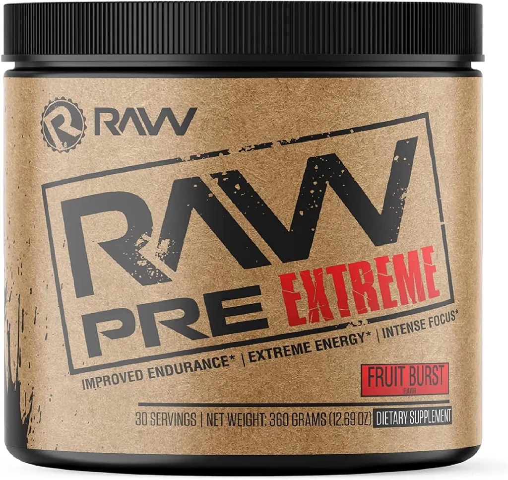 RAW Preworkout Extreme-Stimulant High Preworkout Powder Drink, Extreme Energy, Focus and Endurance Booster.