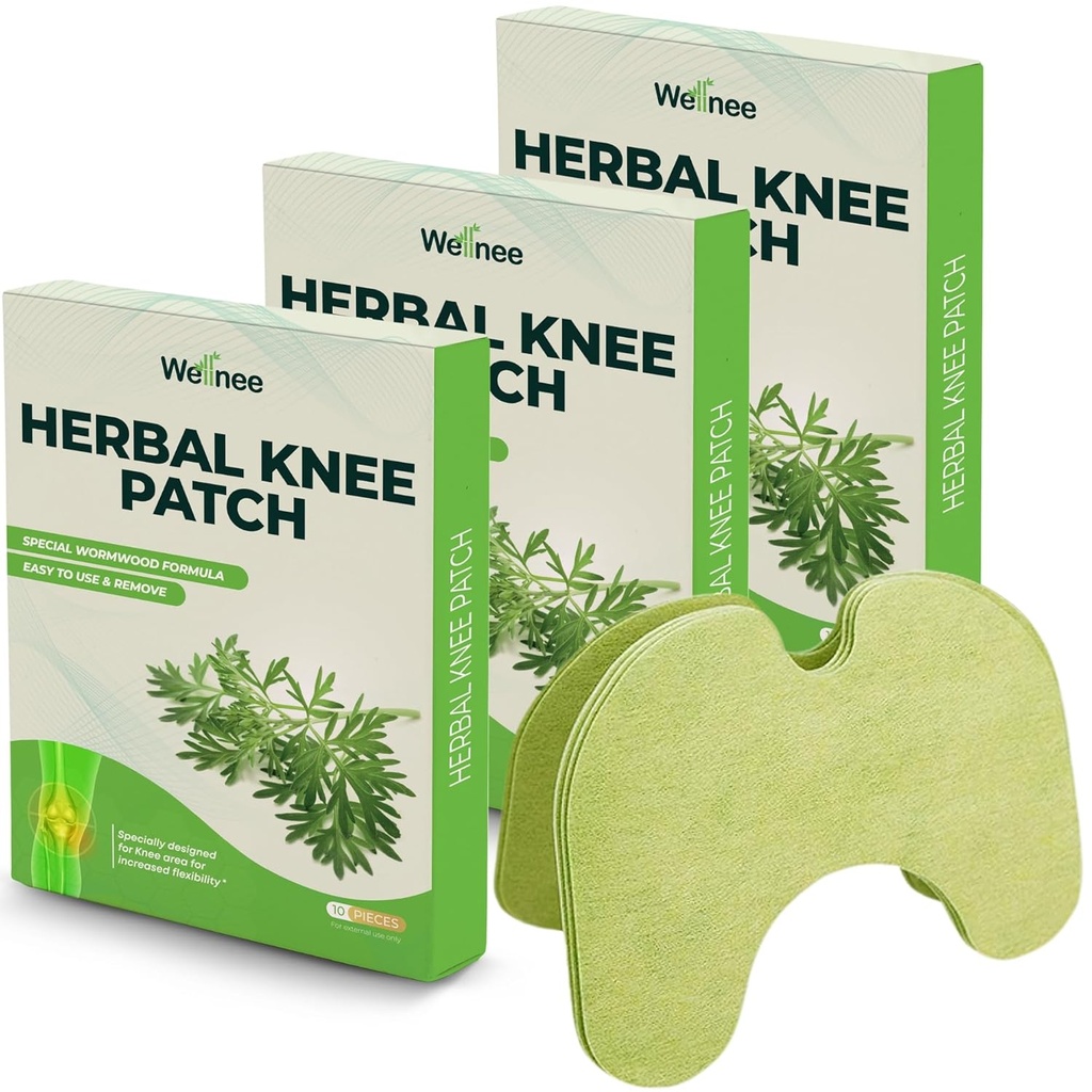 Wellnee Original Herbal Knee Patch - Wellknee Plaster for Knee Support & Muscle Pain - Maximum Strength for a Temporary Relief - Adhesive Heat Patches Made with Natural Herbs for Wellness (30 Pads)