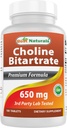 Meilleur bitartrate de choline naturel 650 mg (non-OGM) pour une fonction cérébrale cognitive saine 180 comprimés