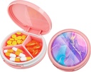 Serfeymi Petite Pill Box - 3 Compartiments Portable Pill Box pour la poche de Purse, Compact Mini Travel Pill Case - Convient pour la médecine, la vitamine, l'huile de poisson, les suppléments - Rose(Art bleu)