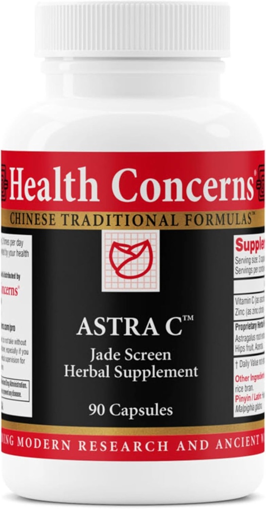 Préoccupations pour la santé Astra C – Soutien immunitaire, prévention du froid et formule antioxydante – Vitamine C, zinc, Astragalus, Atractylodes, HIPS de Rose et Acerola – Supplément naturel chinois à base de plantes – 90 capsules