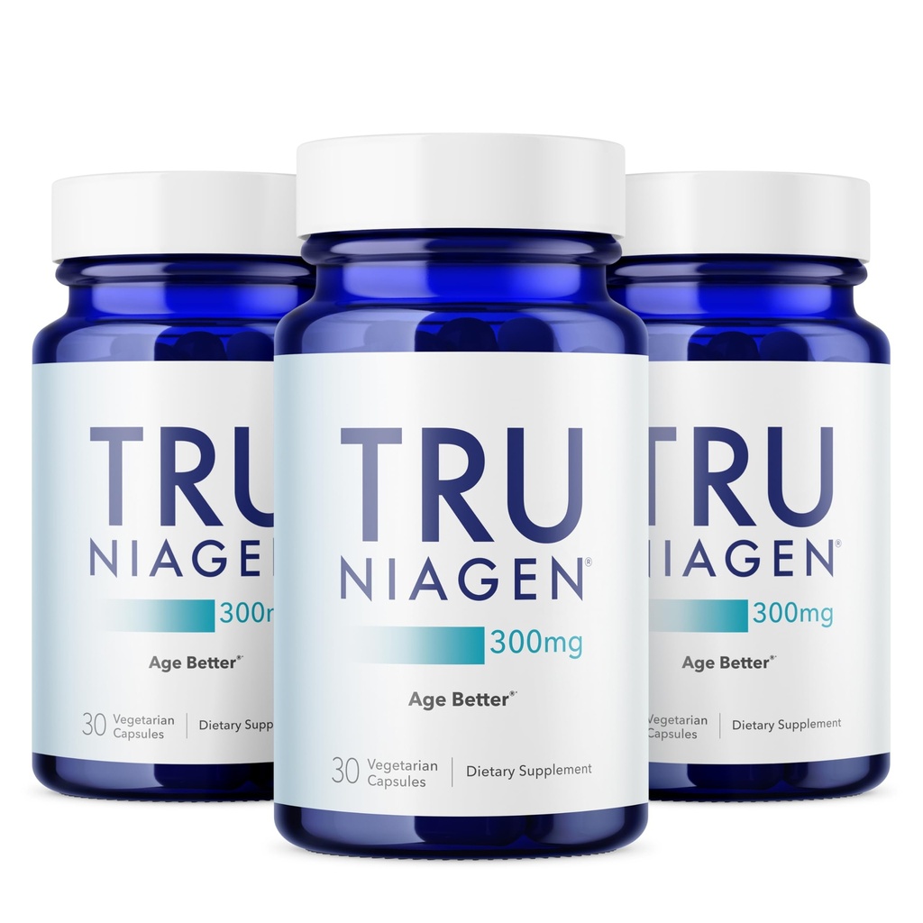 TRU NIAGEN Patented NAD Supplement for Brain Function, Anti Aging & Cell Regeneration, 300mg Niagen, 30 Servings | Supports Cellular Energy, Muscle | Nicotinamide Riboside (NR) Take 1 Daily | 3 Bottle