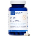 Piles essentielles Enzymes digestifs purs (sans gluten, sans lait et sans soja) - 18 Enzymes pour la digestion incluant Amylase, Lipase et Lactase - Végétariens et non-OGM (60 capsules)