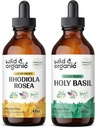 Bio et sauvage Rhodiola Rosea Teinture 4 fl oz & Saint Basilic Teinture 4 fl oz