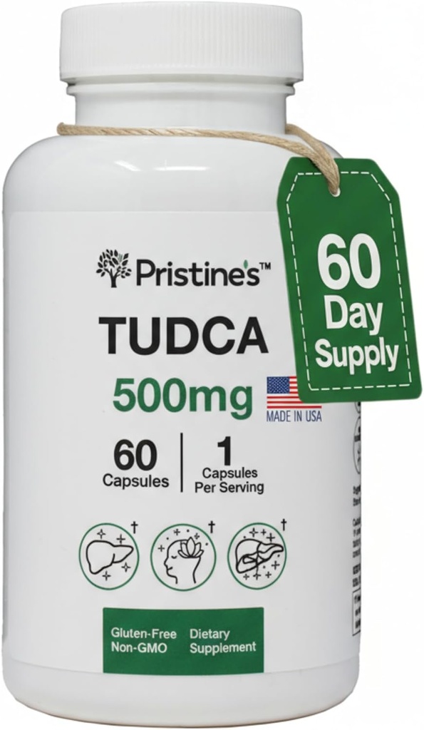 PRISTINE Tudca 500MG Soutien du foie et des sels de bile purifiés Supplément Capsules - 60 jours d'approvisionnement - Gallbladder Organe du foie et de la digestion Détox et nettoyage Supplément de soutien - sans gluten sans OGM