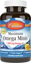 Carlson - Maximum Omega Minis, 1000 mg Omega-3s, Fonction cardiaque, Soutien du cerveau et Vieillissement en santé, Citron, 120 Mini Softgels