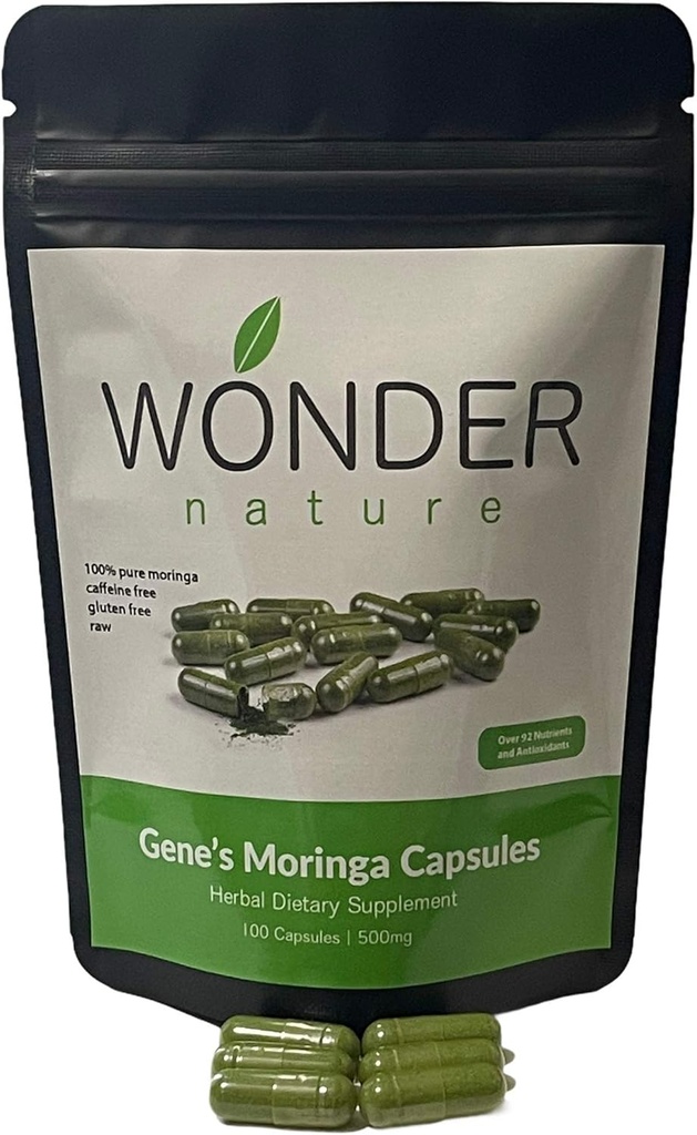Gene's Moringa Fine Green Powder 100 Veg. Capsules, haute puissance, énergie focale et alerte, augmenter le systym immunitaire