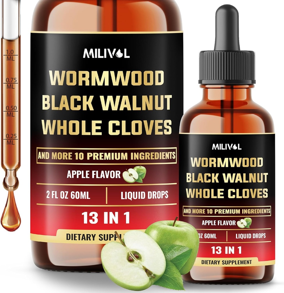 13en1 Gouttes liquides de wormwood - 1900mg Extrait liquide de wormwood noir avec des vêtements entiers et plus - 60 jours d'approvisionnement - 2 Fl Oz