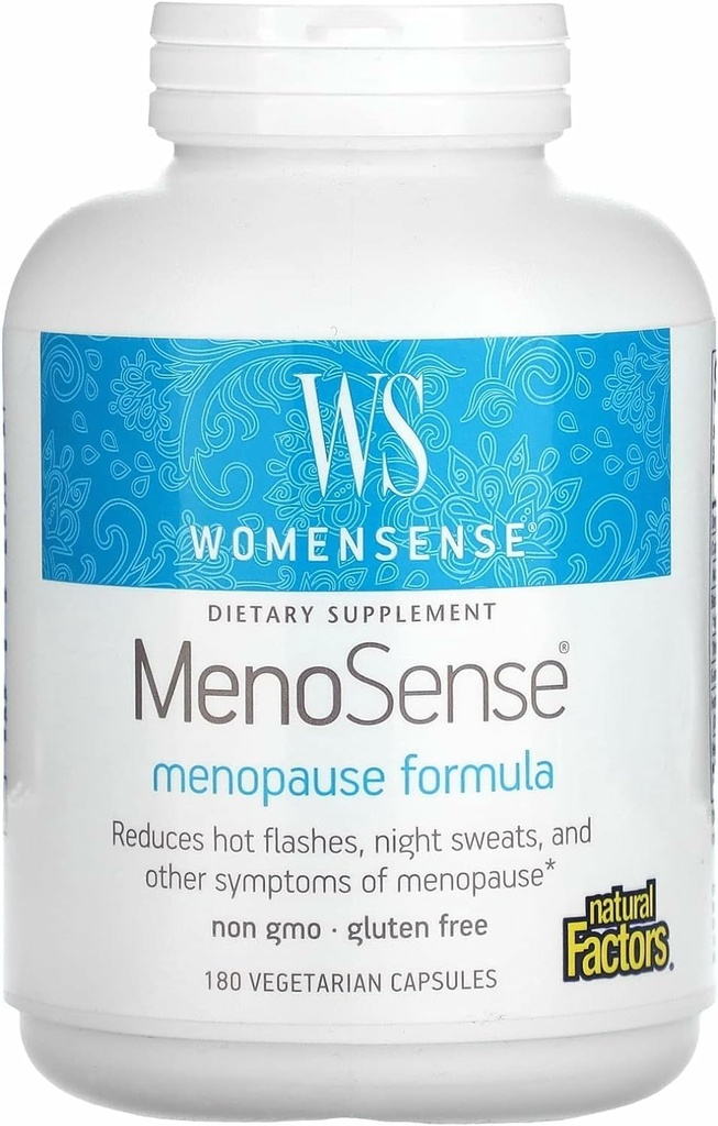 Facteurs naturels MenoSense Femme - Supplément diététique avec Cohosh Noir, Chasteberry & Dong Quai - Supplément de soutien à la ménopause et périménopause - 180 Capsules végétariennes (90 portions)