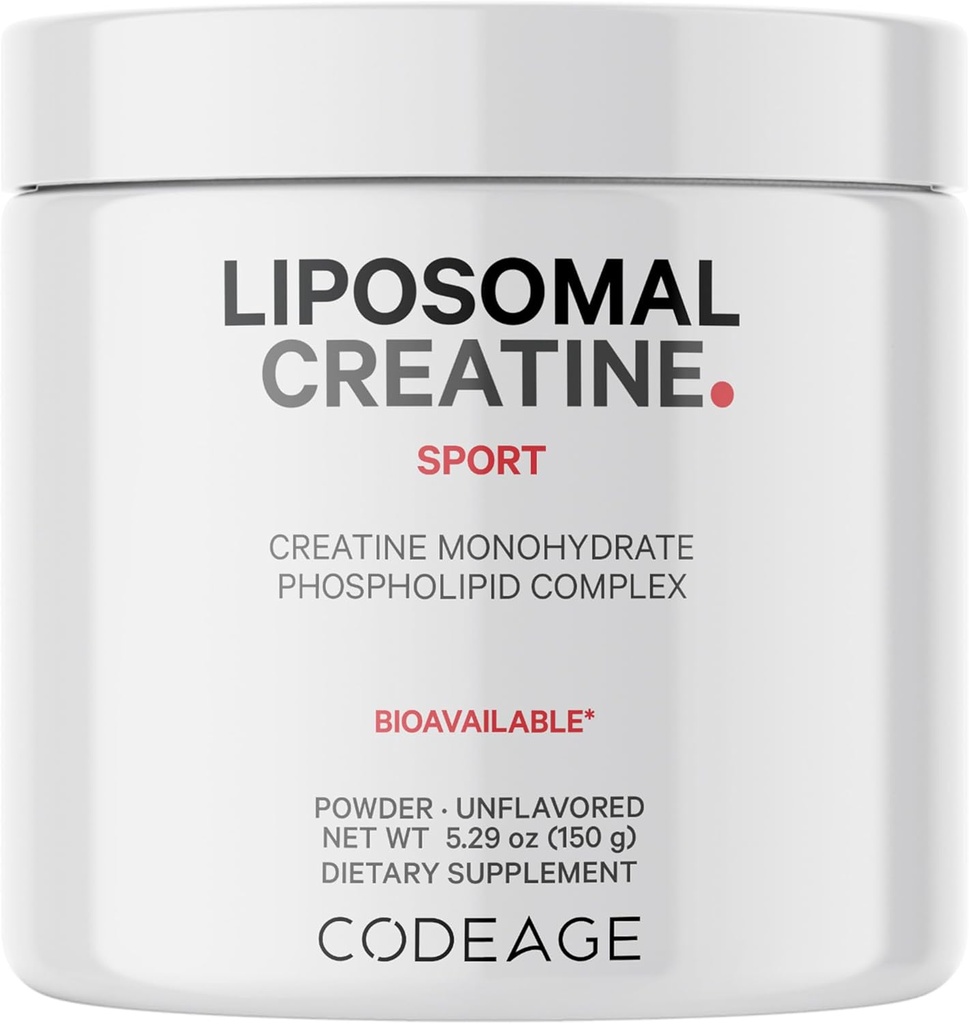 Codeage Supplément en poudre de créatine liposomique, monohydrate de créatine pure 5000mg, préentraînement et post entraînement - Créatine non aromatisée, poudre de créatine micronisée - Créatinine pour le sport - 30 portions