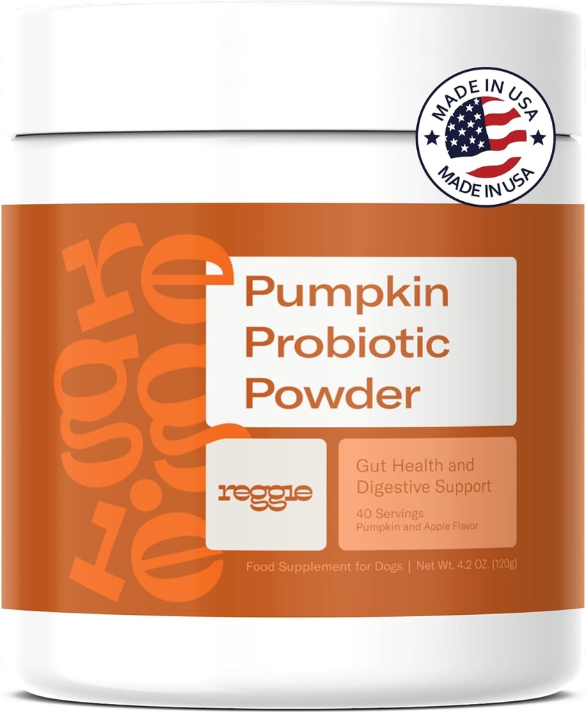 Reggie Pumpkin Probiotic Poudre pour chiens (en anglais) Probiotiques 7-Strain + citrouille pour Gut Health, Digestion & Cohérence des Tabourets (en anglais) Supplément digestif pour chien naturel (en anglais)