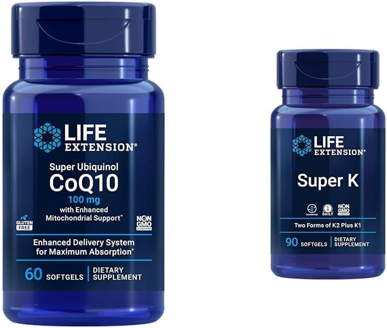 Extension de vie Super Ubiquinol CoQ10 avec soutien Mitochondrial amélioré et super K, vitamine K1, vitamine K2 mk-7, vitamine K2 mk-4