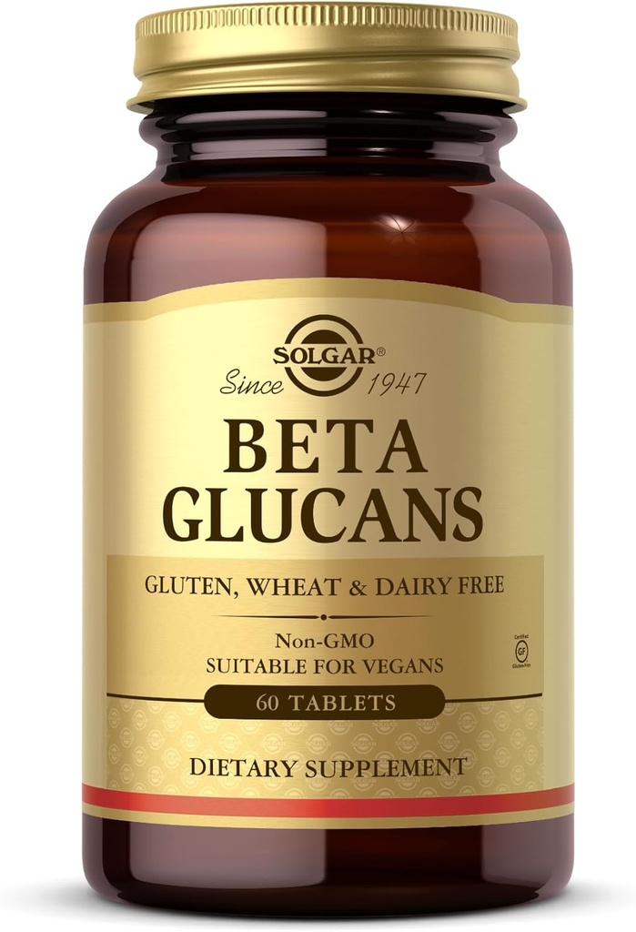 Glucans au Solgar Beta - 60 comprimés - Non-OGM, végétalien, sans gluten et sans produits laitiers - 60 portions