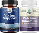 Ensemble complet de suppléments de santé oculaire pour les adultes pour la vision des yeux secs Pression et protection de la lumière bleue et haute absorption Gommies de calcium pour les femmes pour la santé osseuse et le soutien immunitaire