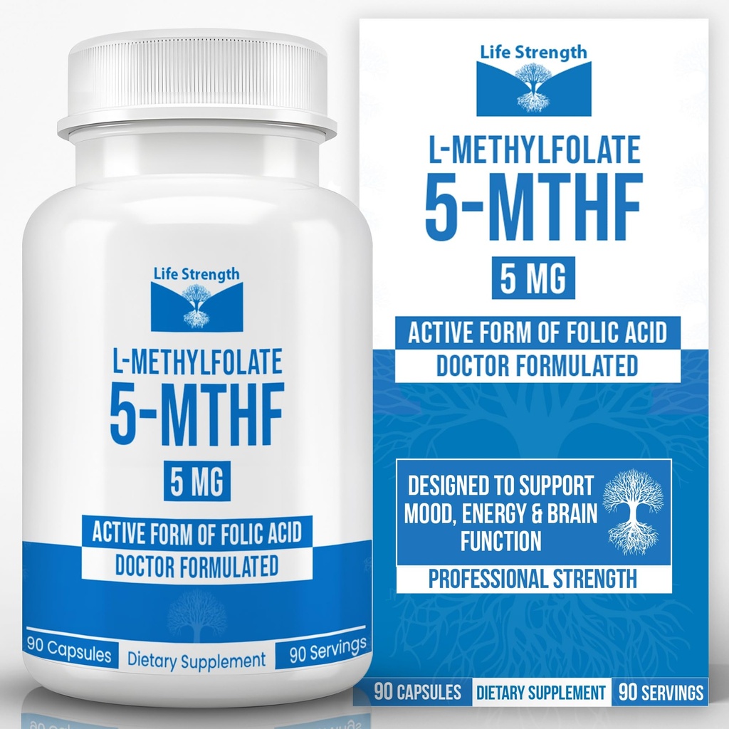L-méthylfolate 5 MG, Folate de méthyle optimisé et hautement bioactif, supplément 5-MTHF pour le soutien de l'humeur et de l'immunité, supplément de régime naturel pour l'énergie, sans OGM et sans gluten, 90 capsules