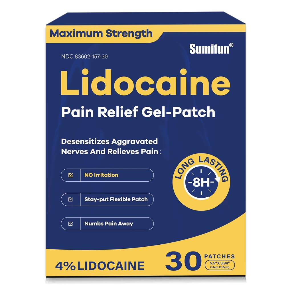 Sumifun 4% Lidocaïne Pattes de soulagement de la douleur 30 Compte de la force maximale Numbing Gel Patch pour l'articulation du cou du genou arrière Ache Muscle Douleur Sujet Analgésique FSA ou HSA Admissibilité