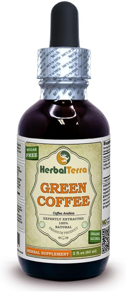 Café vert (Coffea Arabica) Teinture, Extrait liquide de haricots secs organiques (Marque: HerbalTerra, Fièrement fabriqué aux États-Unis) 2 fl.oz (60 ml)