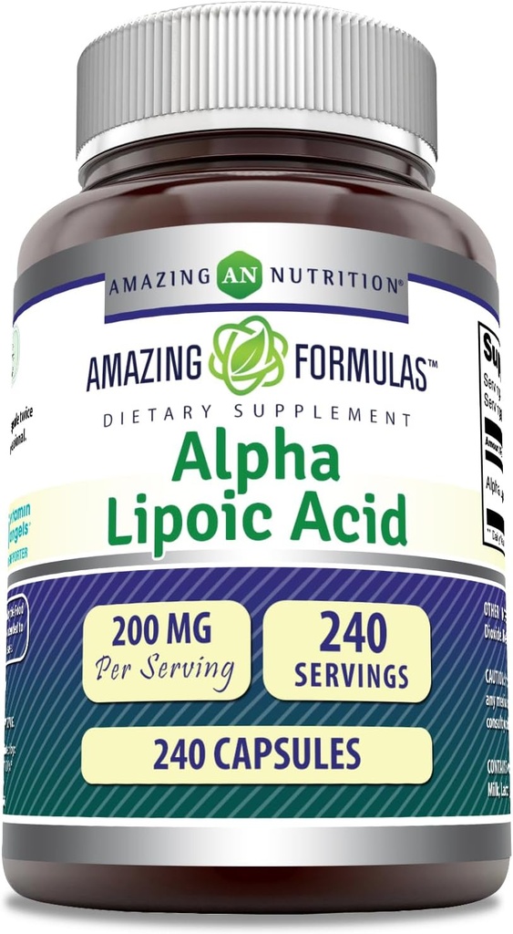 Formulations étonnantes Alpha Lipoic Acid, supplément de 200 Mg, capsules non-OGM, sans gluten, fabriqués aux États-Unis (1 paquet, 240 comte)