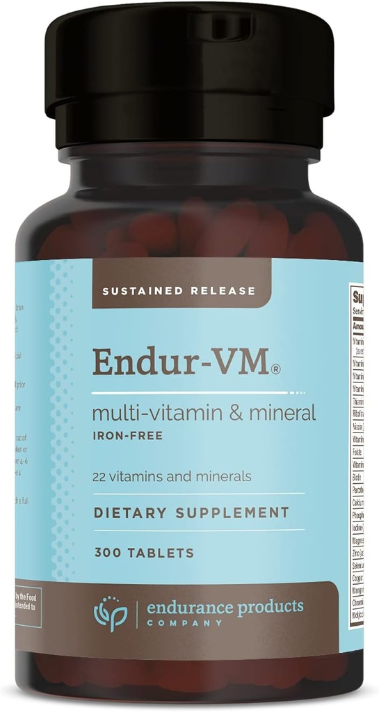 ENDUR-VM contient 23 vitamines et minéraux, sans fer, libération prolongée, 300 onglets