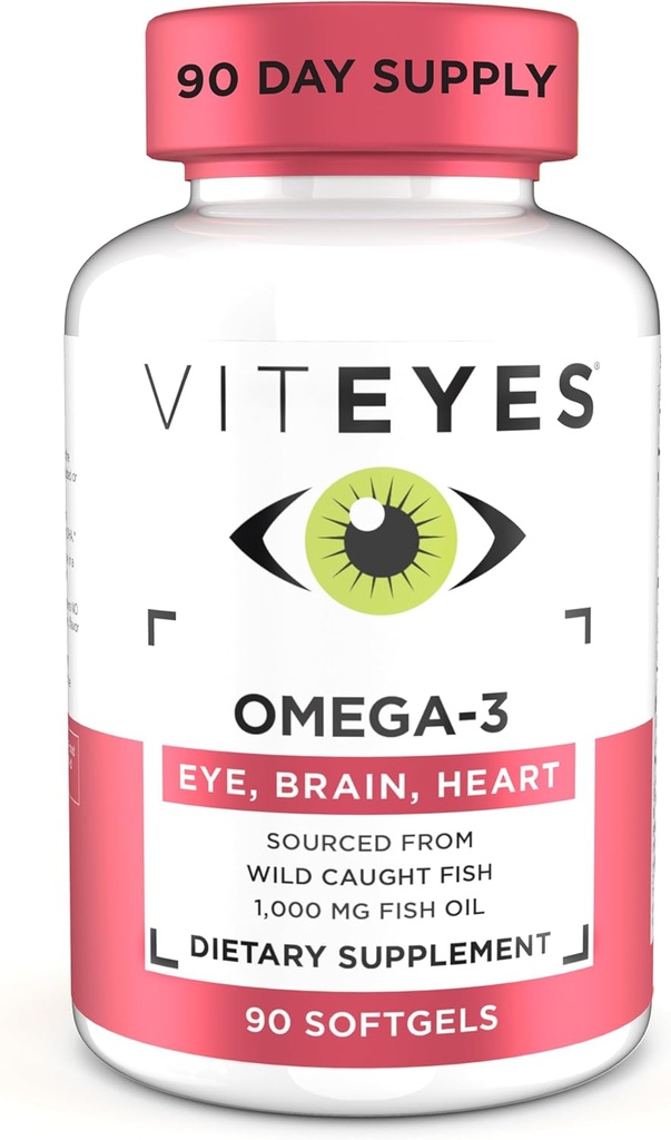 Viteyes Omega-3 Supplément santé de la vision, Supplément diététique riche EPA et DHA, 90 Softgels