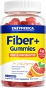 Fibre d'enzyme+ Gommies avec prébiotiques et probiotiques pour la régularité quotidienne, végétarienne, fibre de 5g, supplément de fibre naturelle, pour les hommes et les femmes, saveur orange de sang, 90 ct