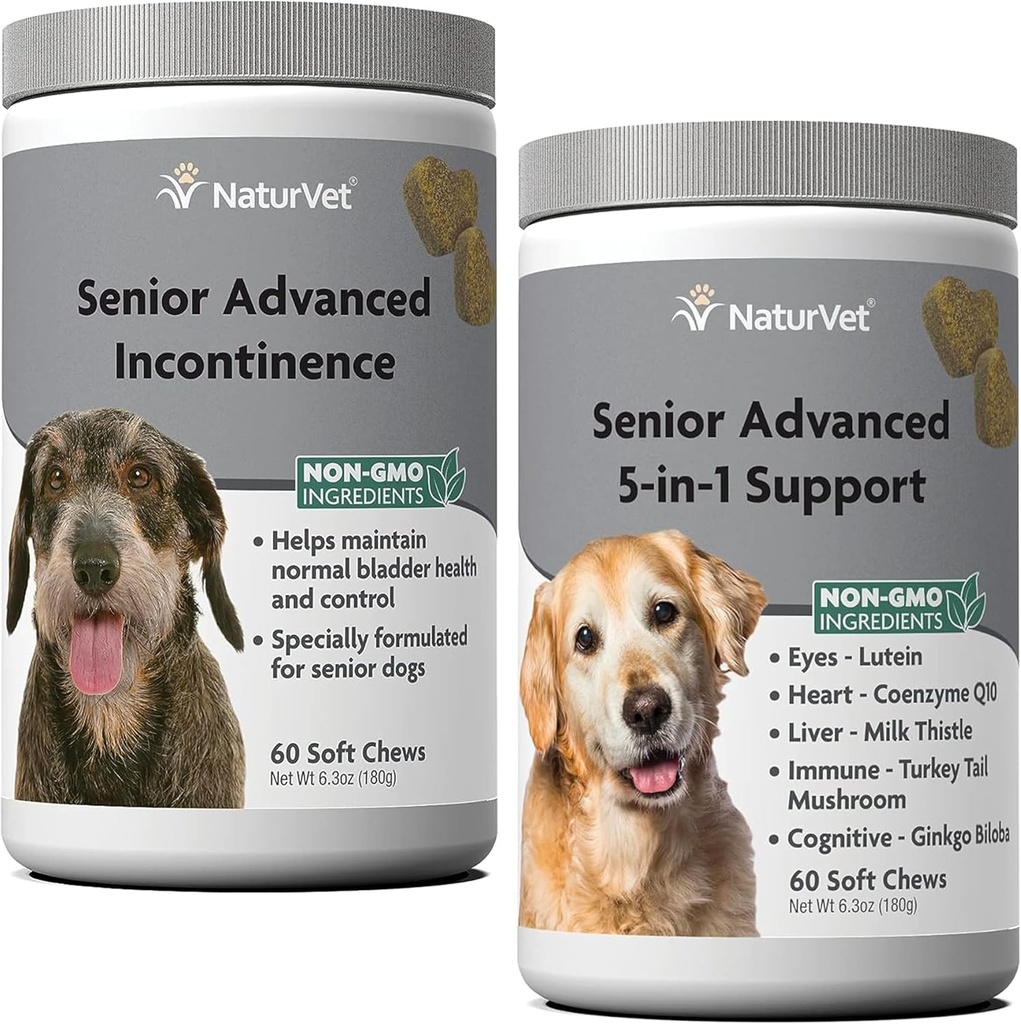 Supplément de chien avancé d'incontinence NaturVet senior – aide à soutenir le chien de contrôle de la vésicule Urination normale – 60 Ct.