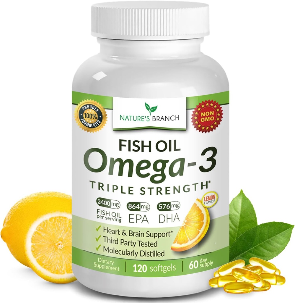 Best Triple Strength Omega 3 Pilules d'huile de poisson 2400mg.120 Capsules.