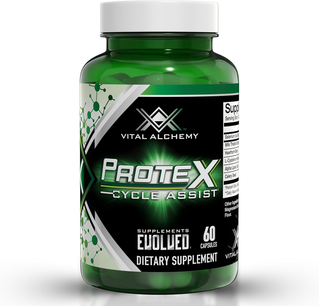 Vital Alchemy ProteX On Cycle Assist - Nettoyez le foie, la désintoxication et la formule de réparation - Supplément de soutien du foie avec le chardon de lait, acide alpha-lipoïque, L-Cysteine hcl, et autres pour les hommes 60 portions -USA Made