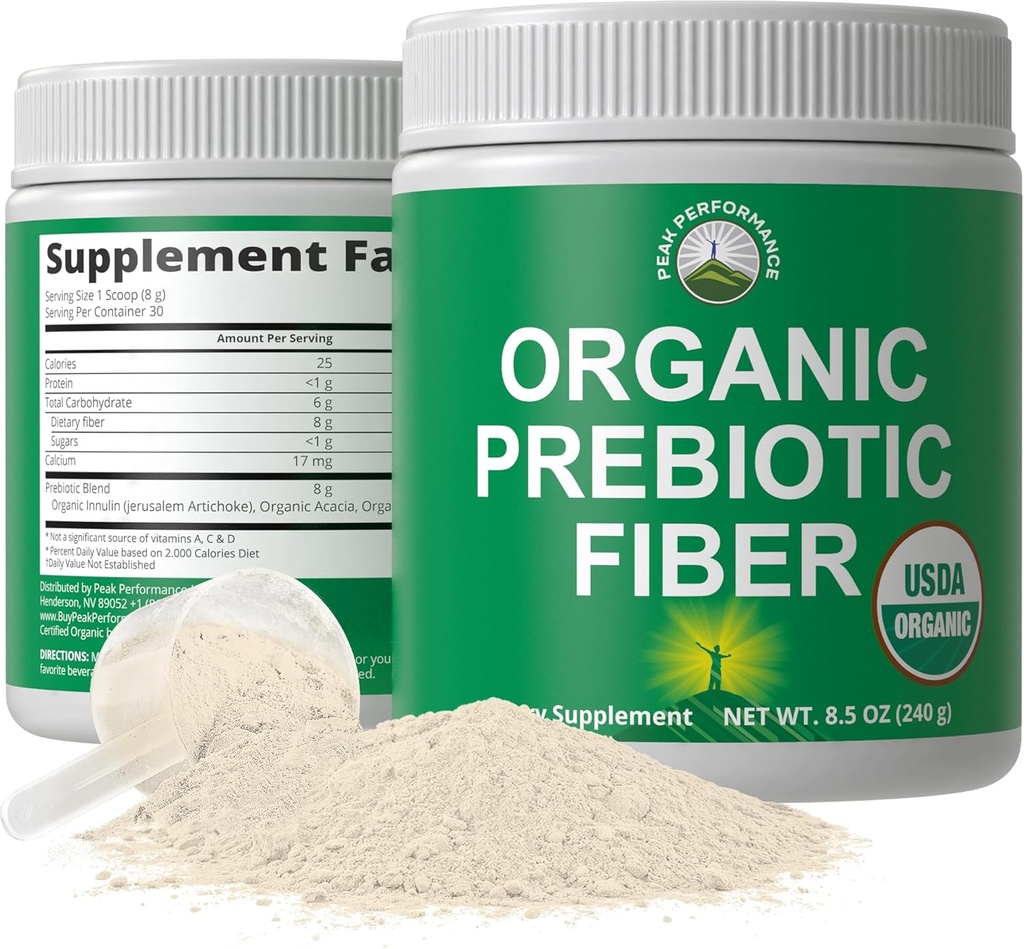 Fibre bio prébiotique 3-en-1 Poudre végétalienne pour la santé Gut. USDA Produits alimentaires crus biologiques à base de prébiotiques suppléments digestifs avec inuline organique (Artichaut de Jérusalem), fibres d'acacia, fibre solaire