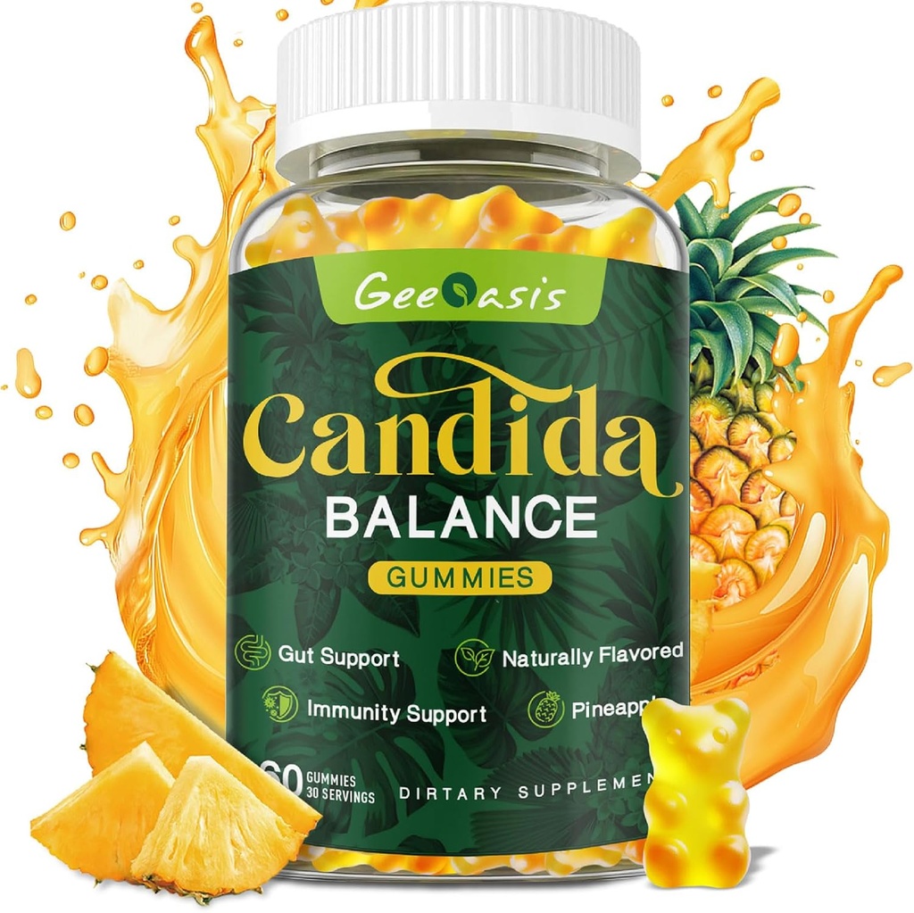 Candida Support Gommies d'huile d'Origan, Candida Cleanse Detox Supplément pour les femmes et les hommes, Support Gut Health & Immune Support, Flavor d'ananas naturel, 60 Comte