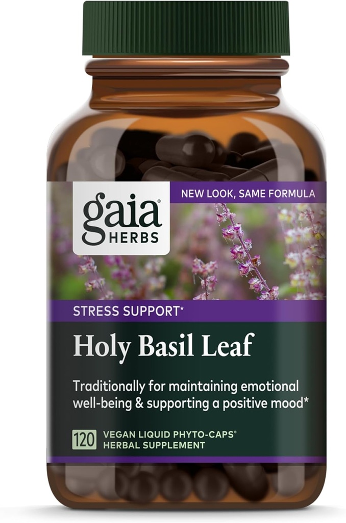 Gaia Herbs Holy Basil Leaf - Utilisé traditionnellement pour soutenir la réponse au stress - Herbe ayurvédique adaptogène* - 120 Liquid Phytocapsules végétaliens (approvisionnement de 60 jours)