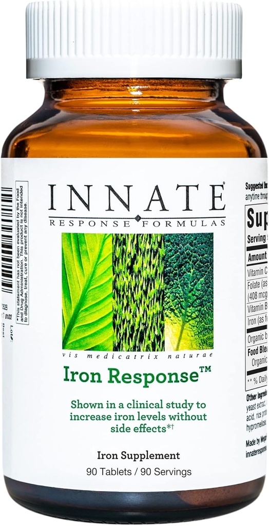INNATE Response Formulas Iron Response - Daily Iron Supplement - Clinically Shown To Increase Iron Levels - Vegan, Non-GMO, and Kosher - Made Without 9 Food Allergens - 90 tablets (90 servings)