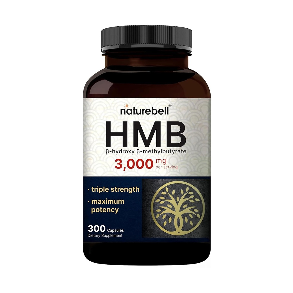 NatureBell HMB 3 000 mg par portion : 300 capsules, 3X Supplément bêta-hydroxy bêta-méthylbutyrate de HMB – Lean Muscle Mass & Recovery Support – Non-OGM