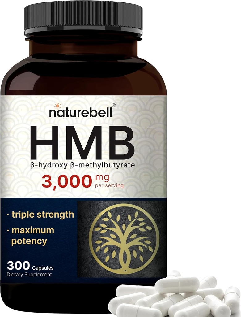 NatureBell HMB 3 000 mg par portion : 300 capsules, 3X Supplément bêta-hydroxy bêta-méthylbutyrate de HMB – Lean Muscle Mass & Recovery Support – Non-OGM