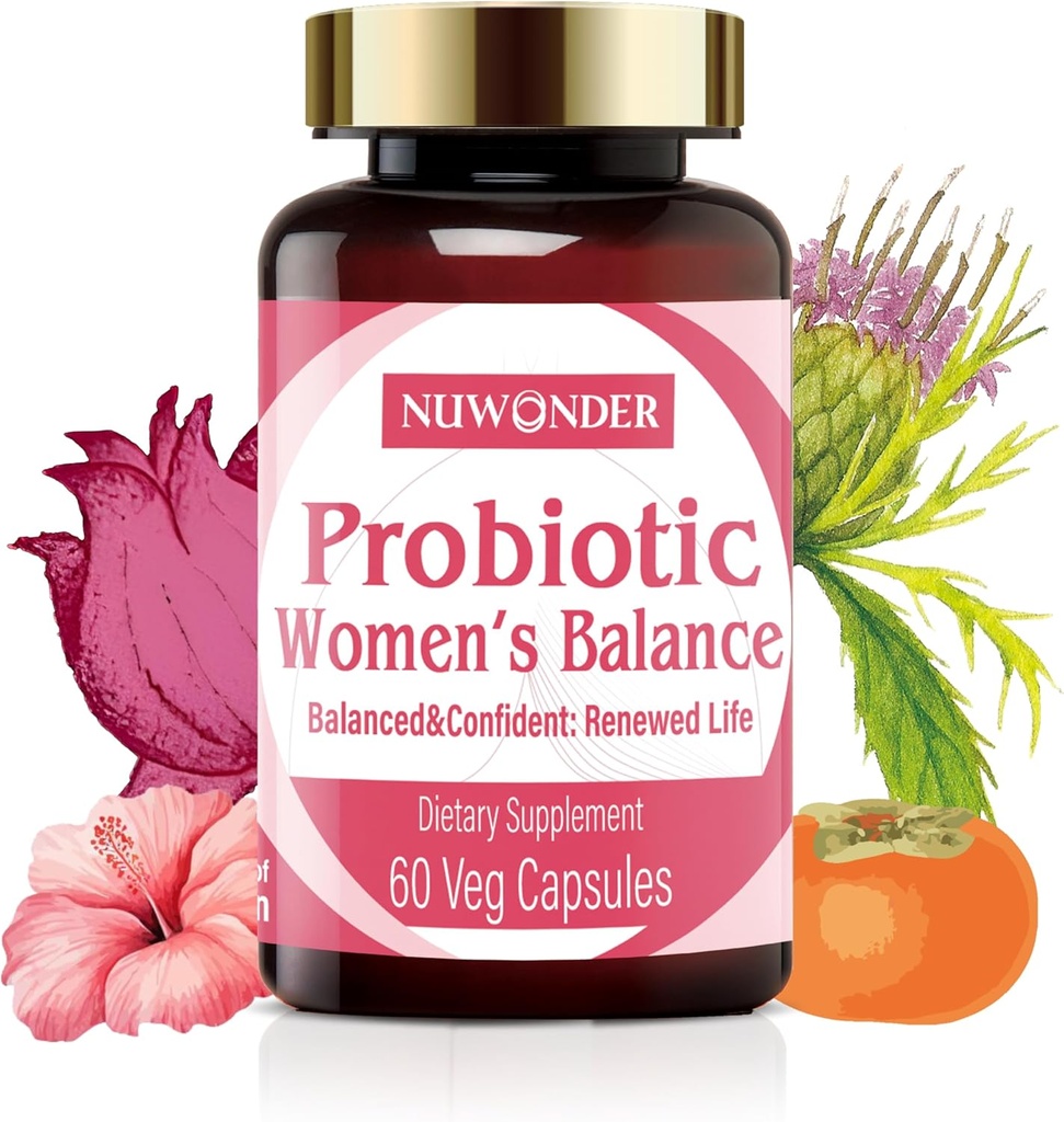 Prébiotiques et probiotiques pour les femmes – Mélange de probiotiques vaginaux, prébiotiques naturels, soutien aux plantes, promouvoir la santé féminine et l'équilibre intime, éliminer les odeurs vaginales et l'équilibre du pH, 60 capsules.