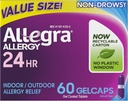 Allegra Gelcaps antiallergiques adultes 24 heures sur 24, médicaments antiallergiques intérieurs et extérieurs non somnolents, 180 mg Fexofenadine HCI Antihistamine Pill, 60-Count