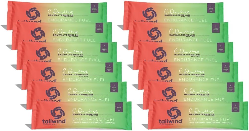 Tailwind Nutrition Combustible d'endurance, mélange de boisson sportive avec électrolytes, non-OGM, sans soja, lait et gluten, végétalien-friendly, Dauwaltermelon, paquet de 12