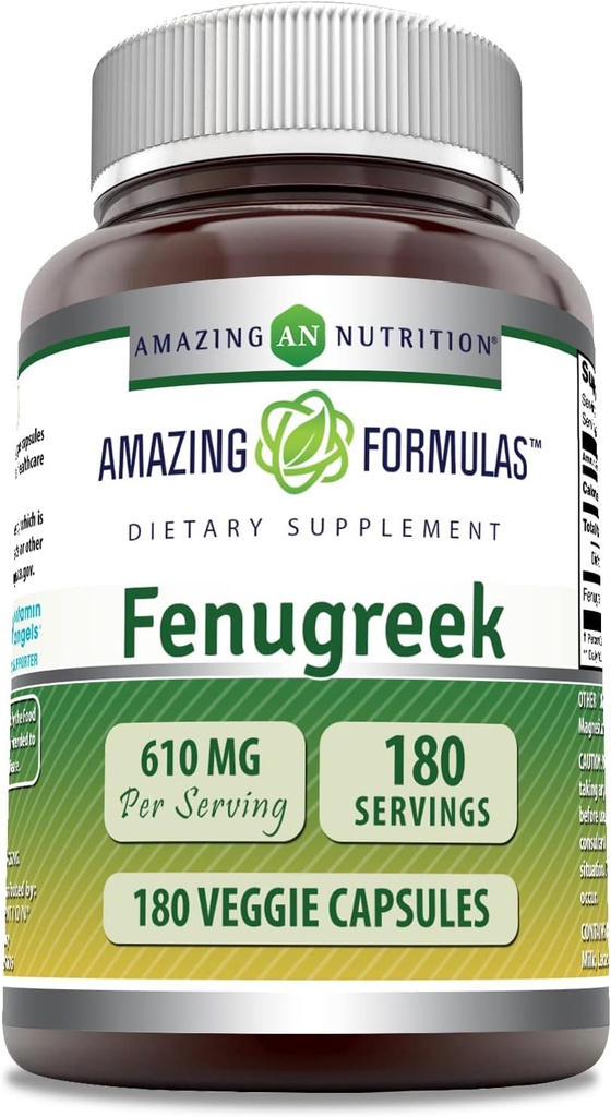 Formules étonnantes Fenugreek Seed 610 Mg 180 Capsules Veggie Supplément de produit non-OGM