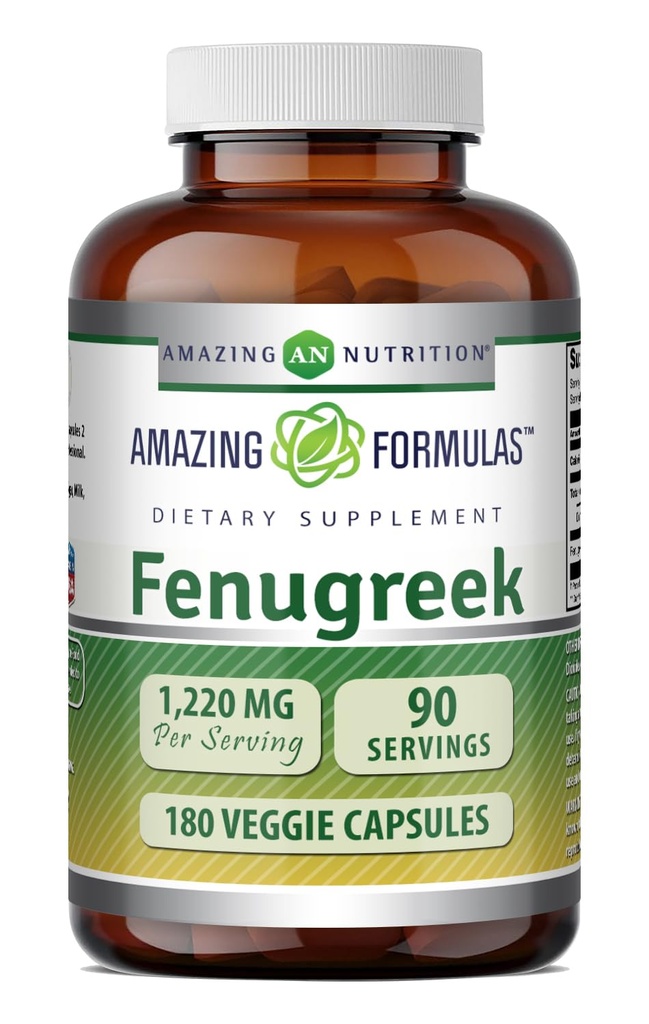 Formules étonnantes Fenugreek Seed 610 Mg 180 Capsules Veggie Supplément de produit non-OGM