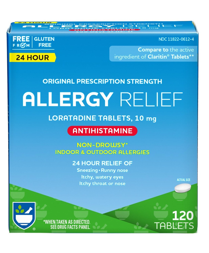 Aid au rite 24 heures Loratadine 10 mg Comprimés antiallergiques, 10mg - 120 Nombre de pilules anti-allergie non somnolentes, médecine