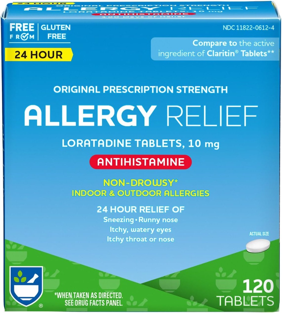 Aid au rite 24 heures Loratadine 10 mg Comprimés antiallergiques, 10mg - 120 Nombre de pilules anti-allergie non somnolentes, médecine